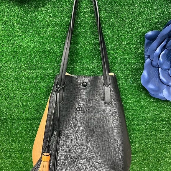 Vintage Celine Pairs black and caramel color block tote with tassels - Picture 11 of 14